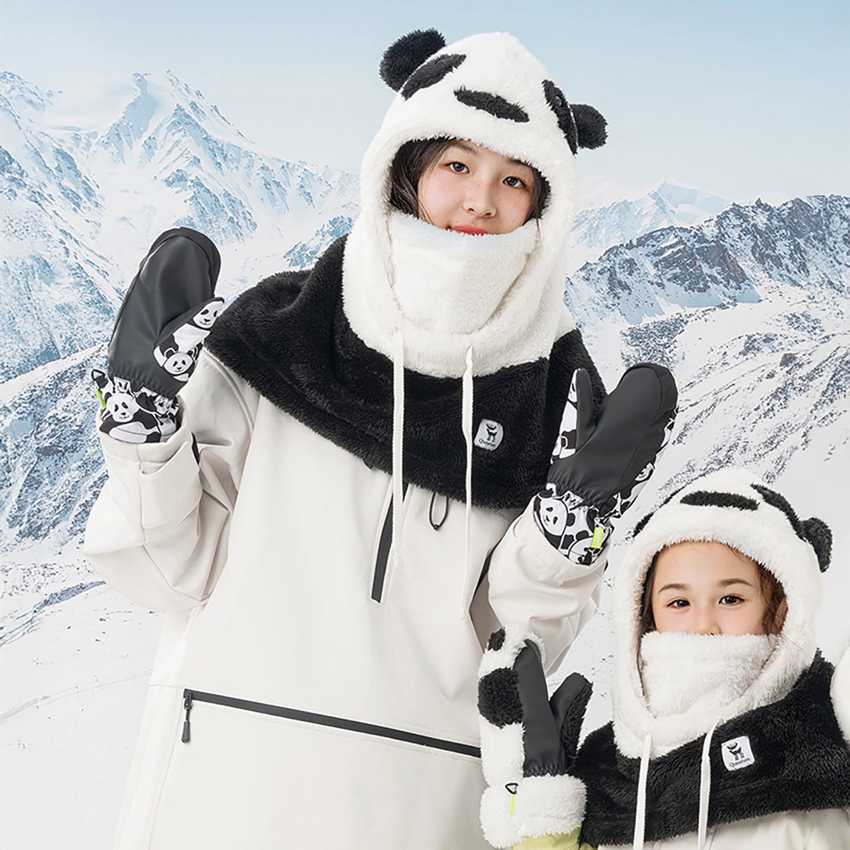 Qunature Panda Heat Transfer Skihandsker Børn Størrelse S - Sort/Hvid