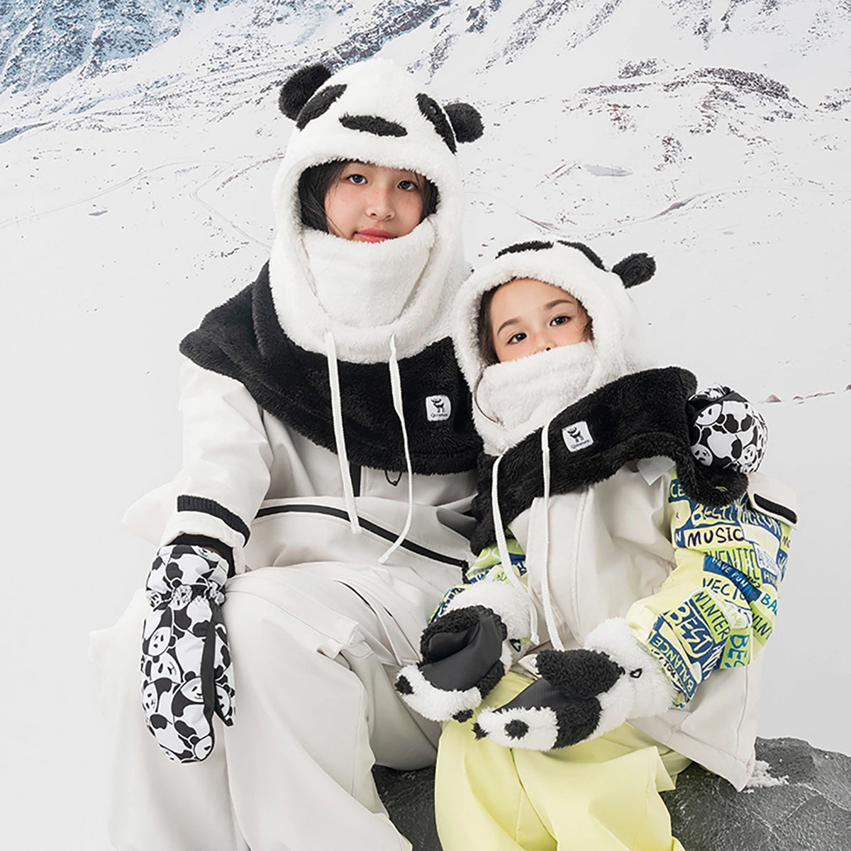 Qunature Panda Heat Transfer Skihandsker Børn Størrelse S - Sort/Hvid