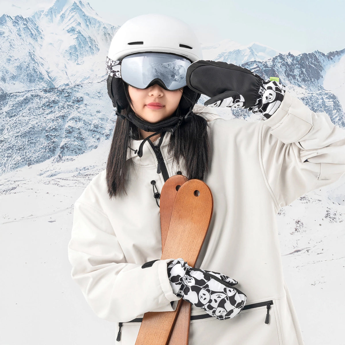 Qunature Panda Heat Transfer Skihandsker Børn Størrelse S - Sort/Hvid