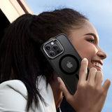 ESR Classic Hybrid Kickstand Halolock MagSafe Case med Stand + Hæmt Glas til iPhone 16 Pro Max - Halvt gennemsigtigt med sort ramme