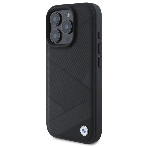 BMW Sign Læder Crossing Lines mønster iPhone 16 Pro Max Case - sort