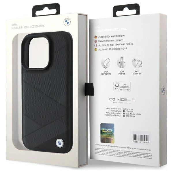 BMW Sign Læder Crossing Lines mønster iPhone 16 Pro Max Case - sort