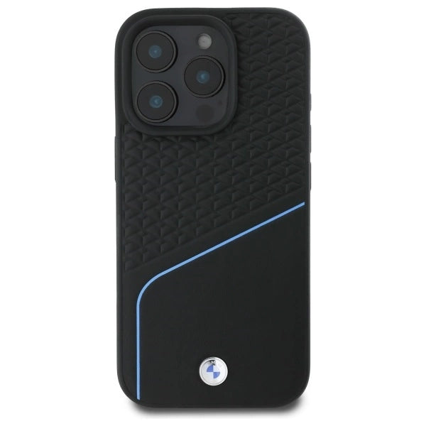 BMW Sign læder tekstureret og linje MagSafe Case til iPhone 16 Pro Max - sort
