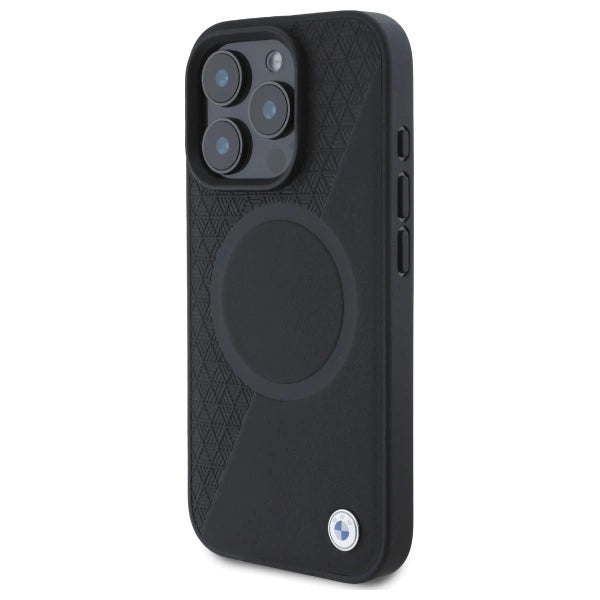 BMW Sign Leather Half Textured And Circle MagSafe case for iPhone 16 Pro Max - black