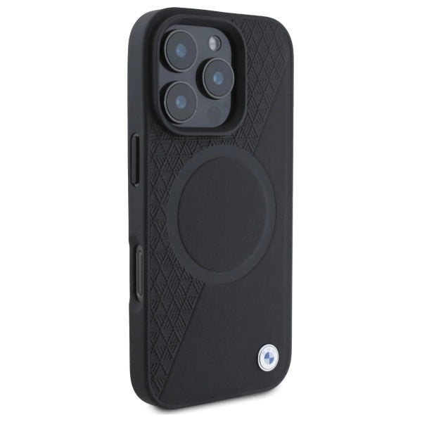 BMW Sign Leather Half Textured And Circle MagSafe case for iPhone 16 Pro Max - black