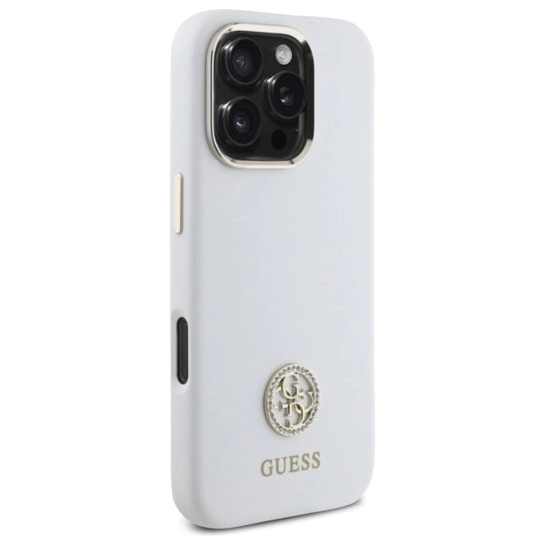 Guess Silicone Logo Strass 4G Case for iPhone 16 Pro - White