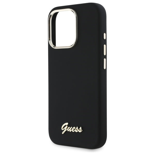 Guess Silicone Script Metal Logo & Frame Case til iPhone 16 Pro - sort