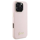 Guess Silicone Script Metal Logo & Frame iPhone 16 Pro Case - Pink