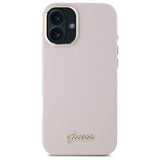 Guess Silicone Script Metal Logo & Frame iPhone 16 Plus Case - Pink
