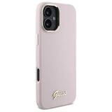 Guess Silicone Script Metal Logo & Frame iPhone 16 Plus Case - Pink