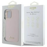 Guess Silicone Script Metal Logo & Frame iPhone 16 Plus Case - Pink