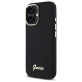 Guess Silicone Script Metal Logo & Frame Case til iPhone 16 - sort