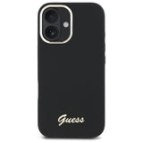 Guess Silicone Script Metal Logo & Frame Case til iPhone 16 - sort