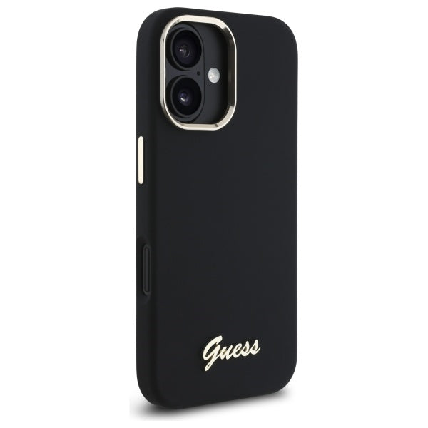 Guess Silicone Script Metal Logo & Frame Case til iPhone 16 - sort