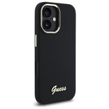 Guess Silicone Script Metal Logo & Frame Case til iPhone 16 - sort