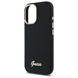 Guess Silicone Script Metal Logo & Frame Case til iPhone 16 - sort