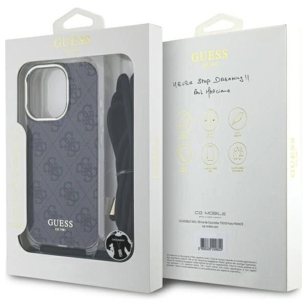 Guess Crossbody Cord 4G Print Case for iPhone 16 Pro Max - Black
