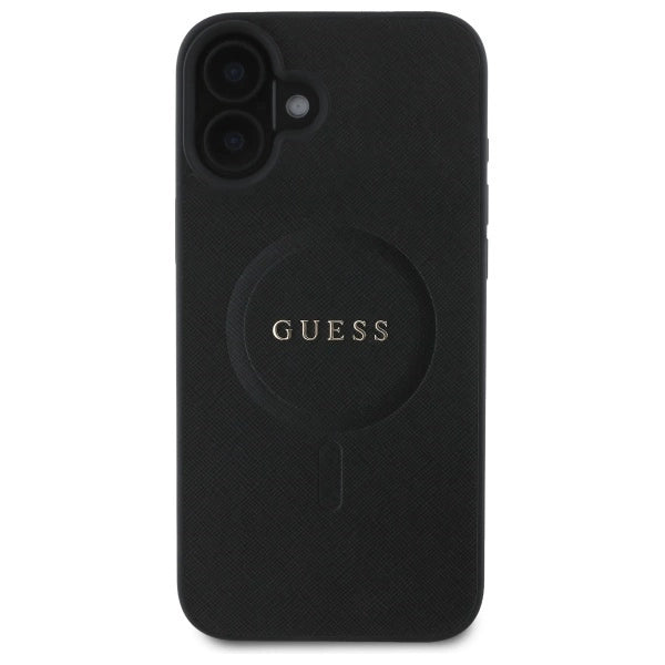 Guess Saffiano Classic Logo MagSafe-hylster til iPhone 16 - sort