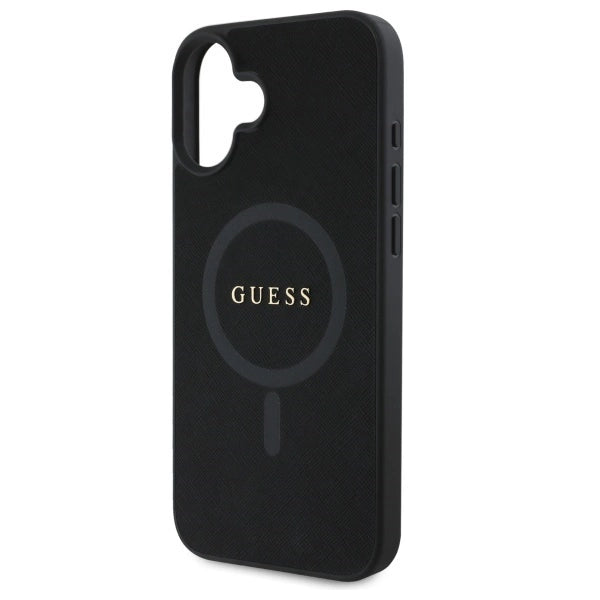 Guess Saffiano Classic Logo MagSafe-hylster til iPhone 16 - sort