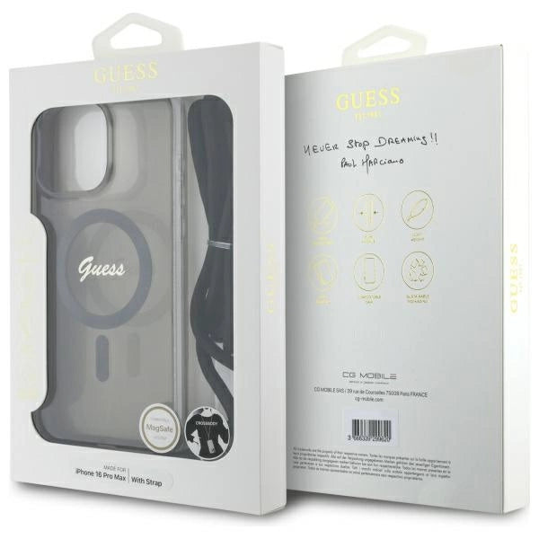 Guess Crossbody Cord Script MagSafe Case til iPhone 16 Pro Max - sort