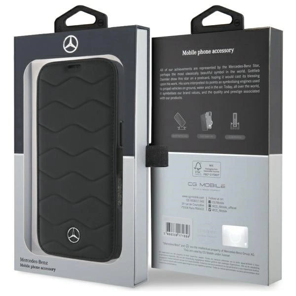 Mercedes MB Waves Leather Case for iPhone 16 Pro Max - Black