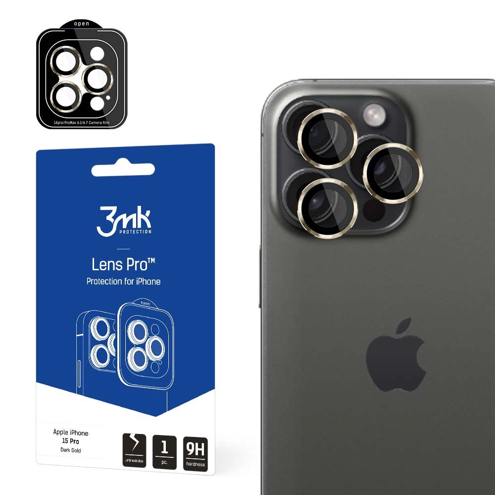 3mk Lens Protection Pro Camera Cover med Gold Frame til iPhone 15 Pro