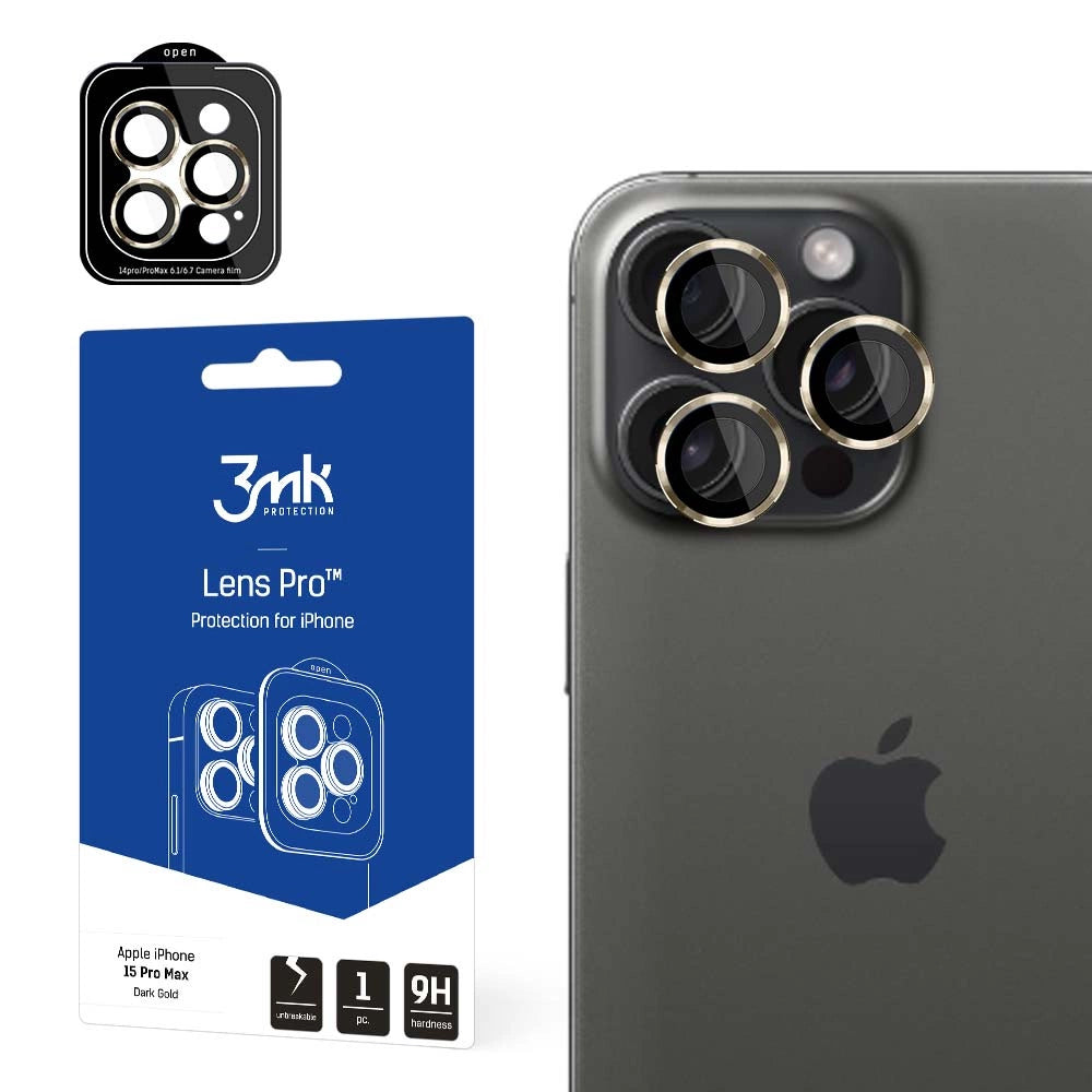 3mk Lens Protection Pro Camera Cover med Gold Frame til iPhone 15 Pro Max