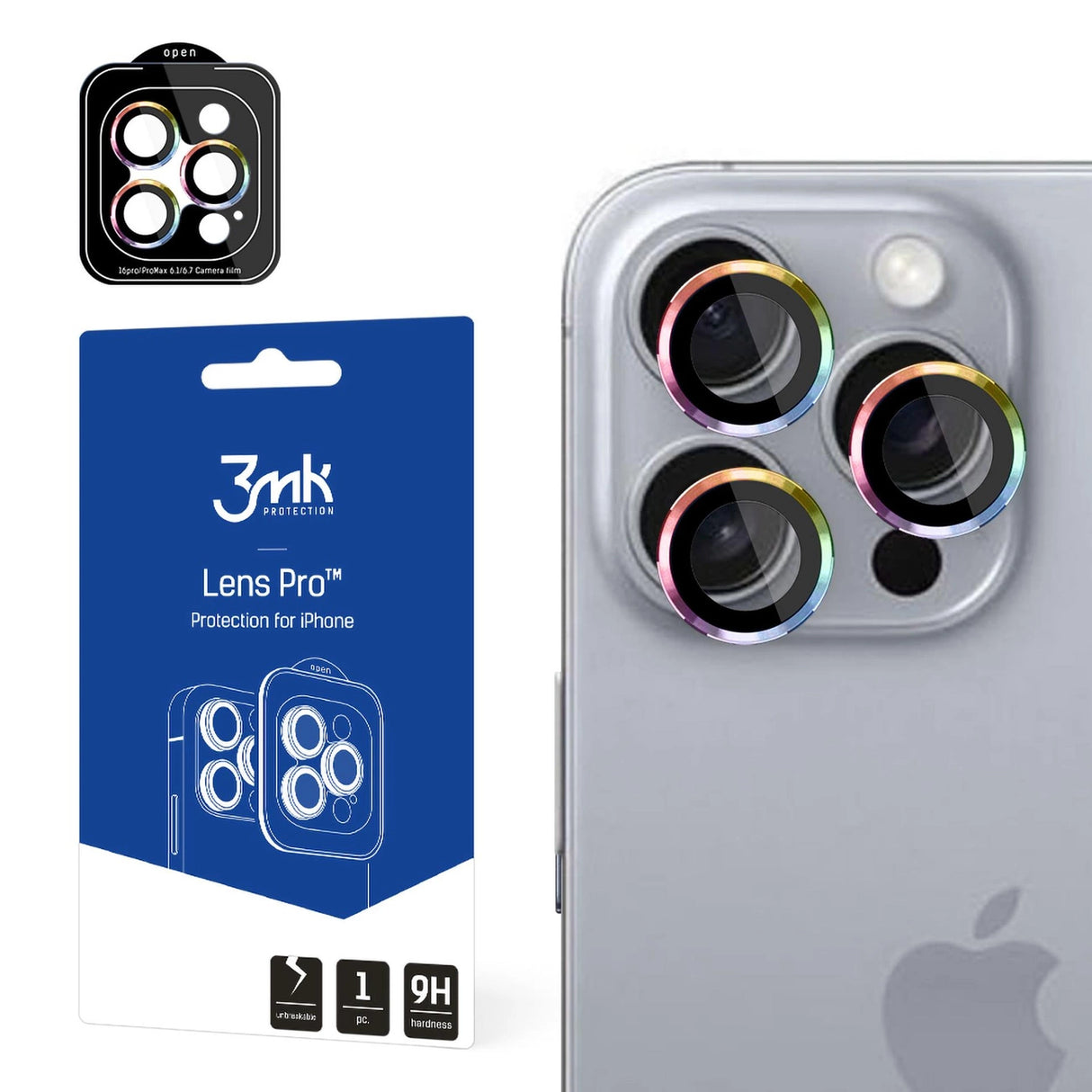 3mk Lens Protection Pro Camera Cover med Iridescent Frame til iPhone 16 Pro / 16 Pro Max