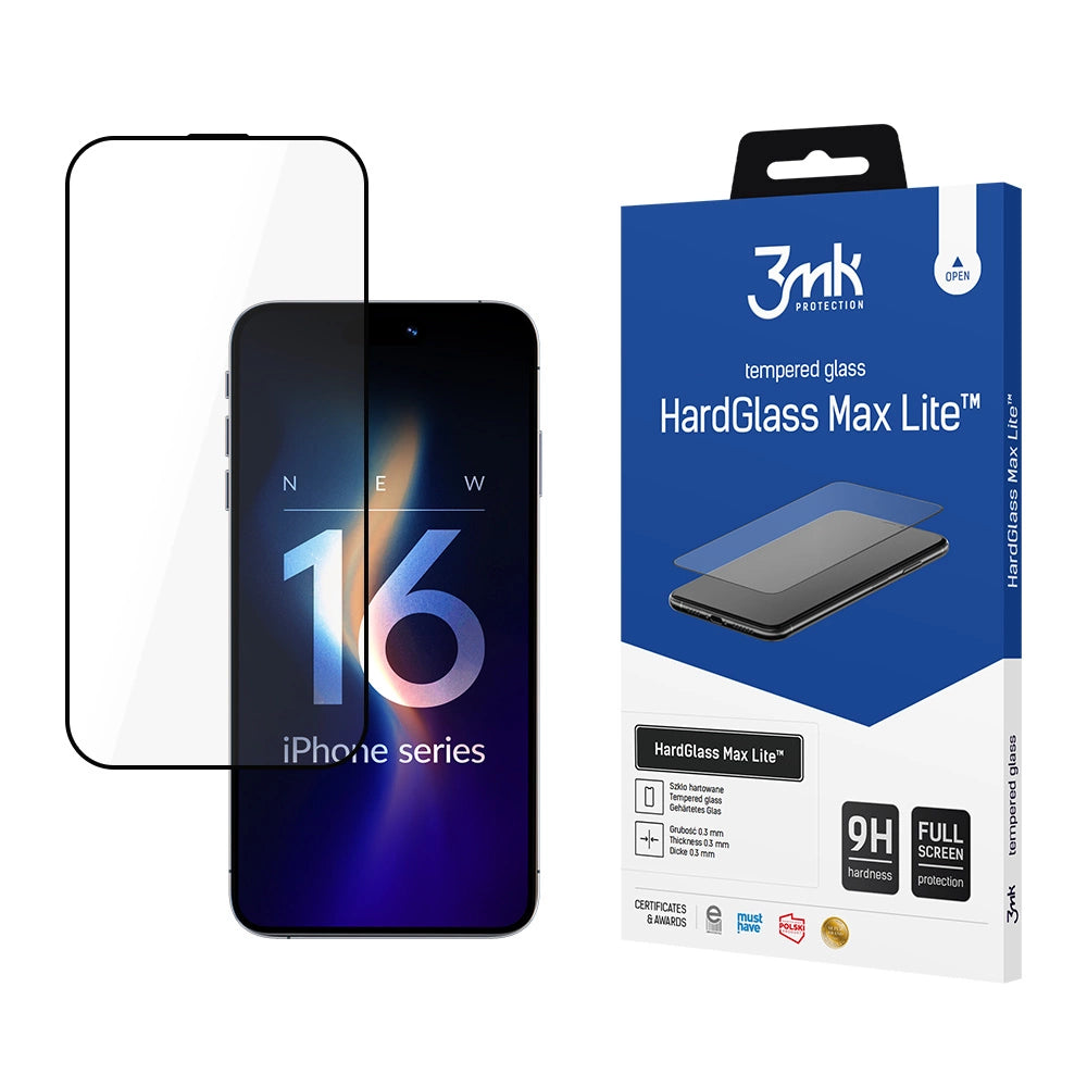 3mk HardGlass Max Lite tempereret glas med sort ramme til iPhone 16 Pro