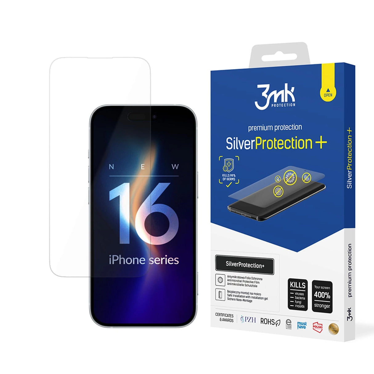 Antibakteriel beskyttende film 3mk SilverProtection+ til iPhone 16 Plus
