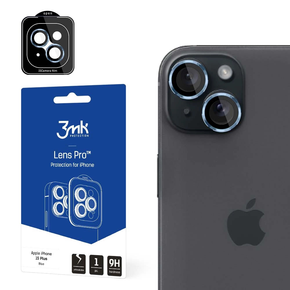 3mk Lens Protection Pro Camera Cover med blå ramme til iPhone 15 Plus