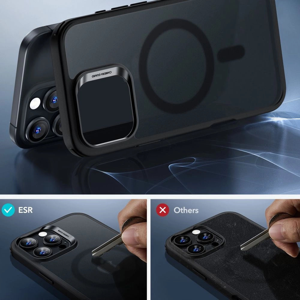 ESR Classic Hybrid Halolock MagSafe Case Set + Hæmt glas til iPhone 16 Pro Max - Halvt gennemsigtigt med sort ramme