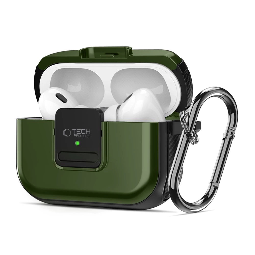 Tech-Protect Defender Hook MagSafe Case med Carabiner til Apple AirPods Pro 1 / 2 - Grøn