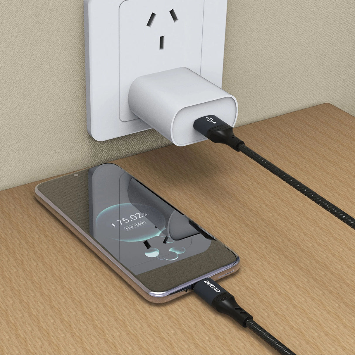 Dudao L3ST USB-A - USB-C 5A Kabel 1,2 m Flettet - sort