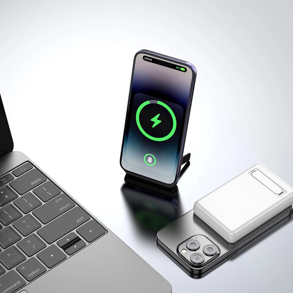 Powerbank Dudao K14S+ 10000mAh 20W USB-A / USB-C / MagSafe med stand - hvid