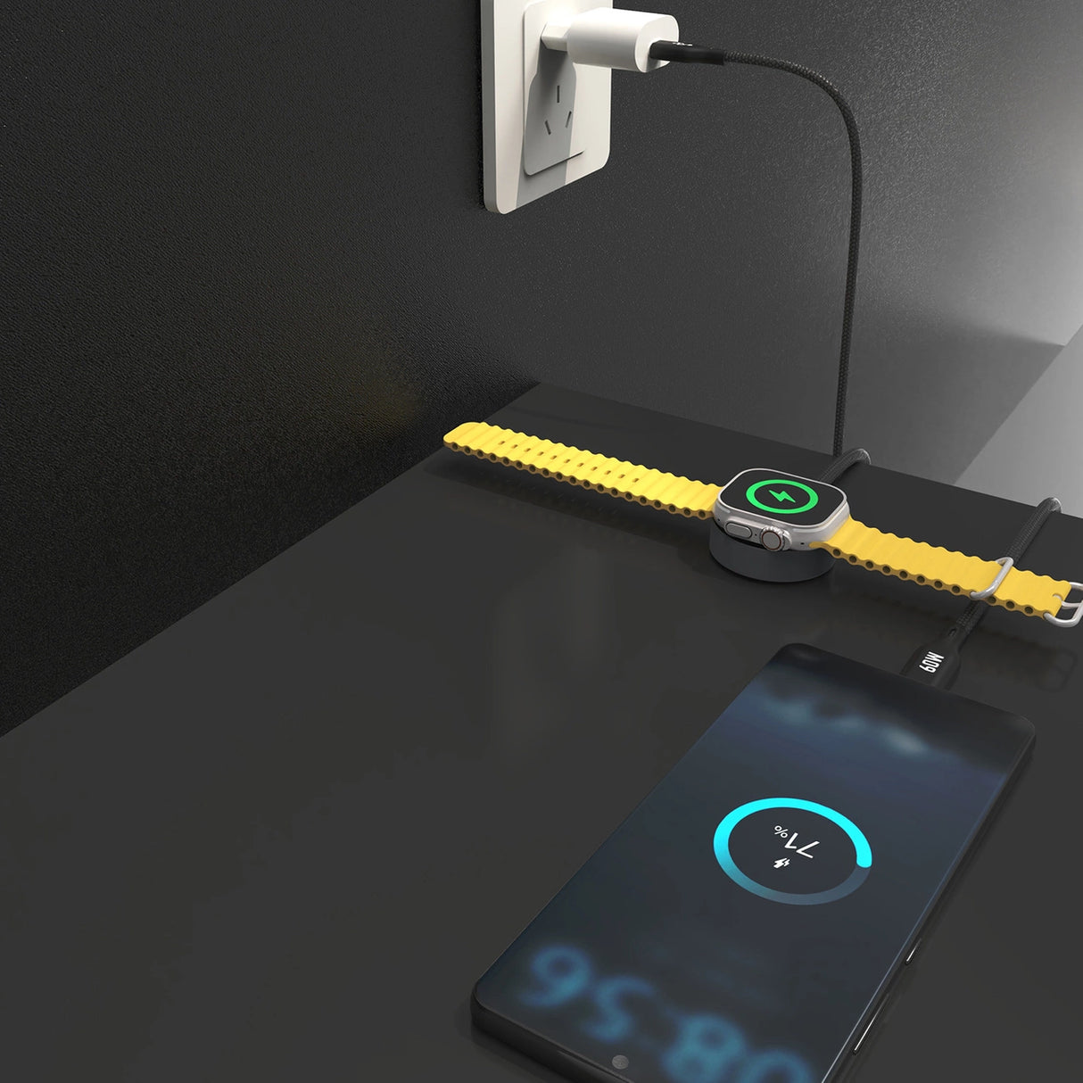 Dudao A12MaxC PD60W 2-i-1-oplader til Apple Watch / USB-C - sort