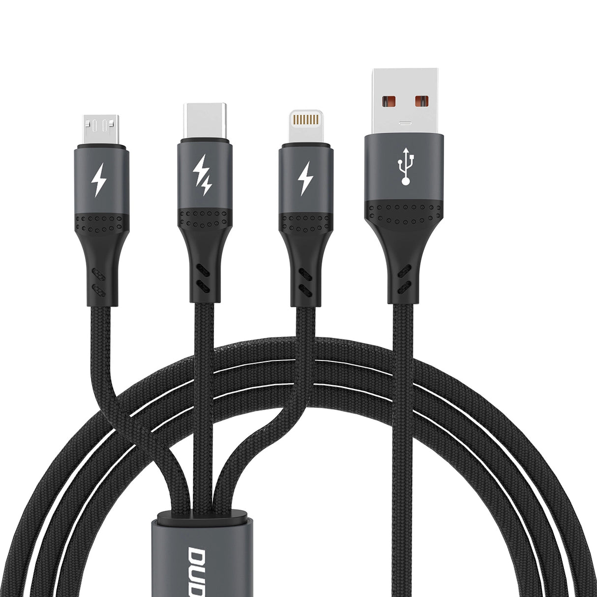 Dudao L3E 3 i 1 60W MicroUSB USB-C Lightning Cable 1,2 m - sort