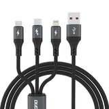 Dudao L3E 3 i 1 60W MicroUSB USB-C Lightning Cable 1,2 m - sort
