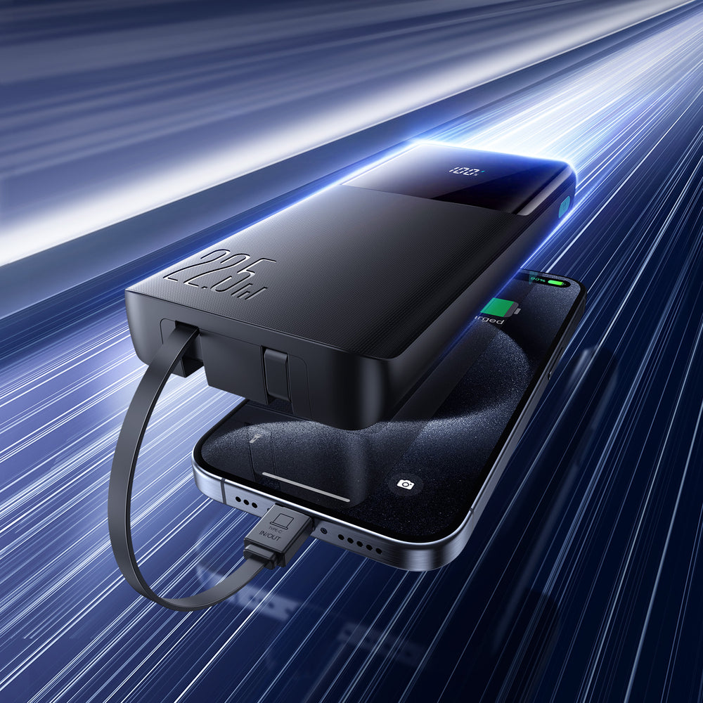 Joyroom JR-PBF19 22.5W 10000mAh Powerbank med to indbyggede kabler - sort