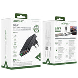 Acefast A100 65W GaN 2 USB-C+ USB-A oplader Ultra Slim - sort