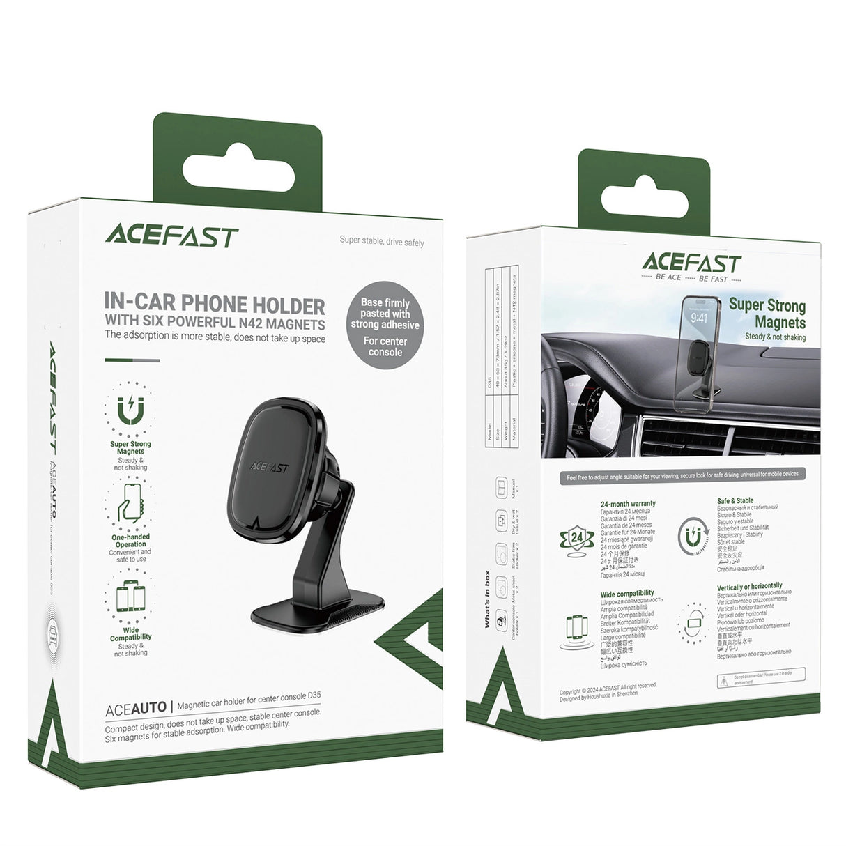 Acefast D35 Magnetisk instrumentbrætholder - sort