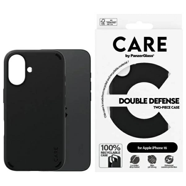 CARE af PanzerGlass Feature Double Defense Case til iPhone 16 - sort