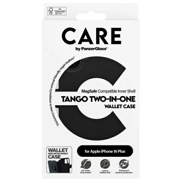 CARE af PanzerGlass Feature Tango 2in1 Wallet MagSafe Case til iPhone 16 Plus - sort