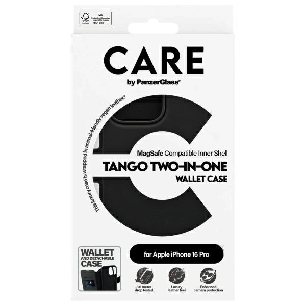 CARE af PanzerGlass Feature Tango 2in1 Wallet MagSafe Case til iPhone 16 Pro - sort