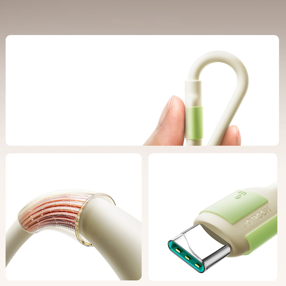 Joyroom S-A53 3A USB-A - USB-C-kabel med fluorescerende spids 1,2 m - beige