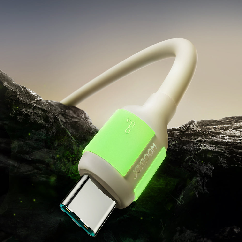Joyroom S-A53 3A USB-A - USB-C-kabel med fluorescerende spids 1,2 m - beige