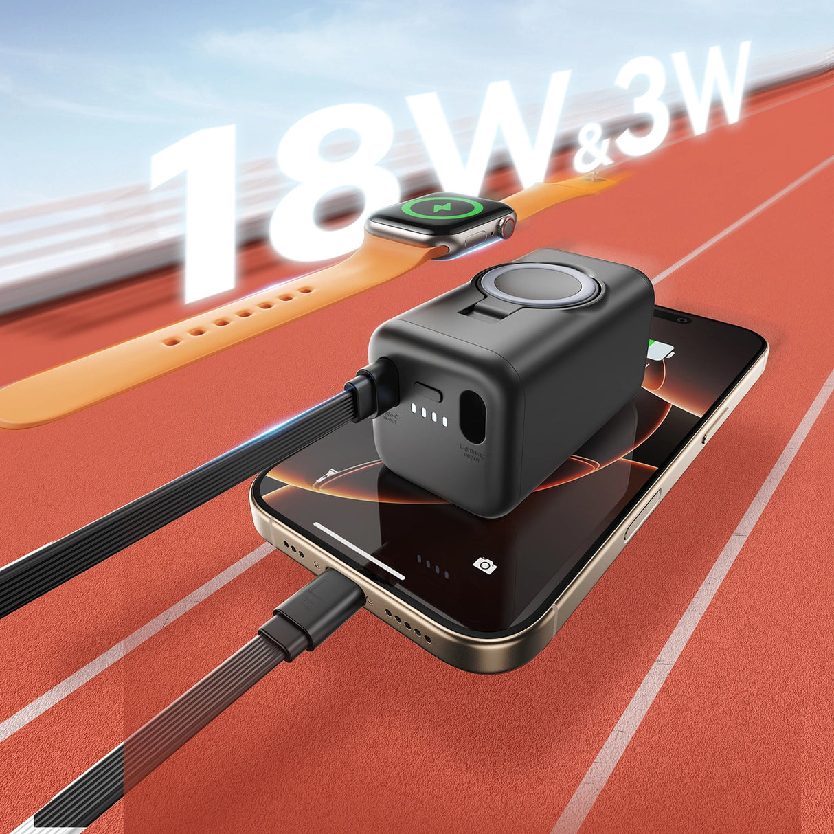 Joyroom JR-W13 5000mAh Wireless Power Bank til Apple Watch + USB-C og Lightning   Sort