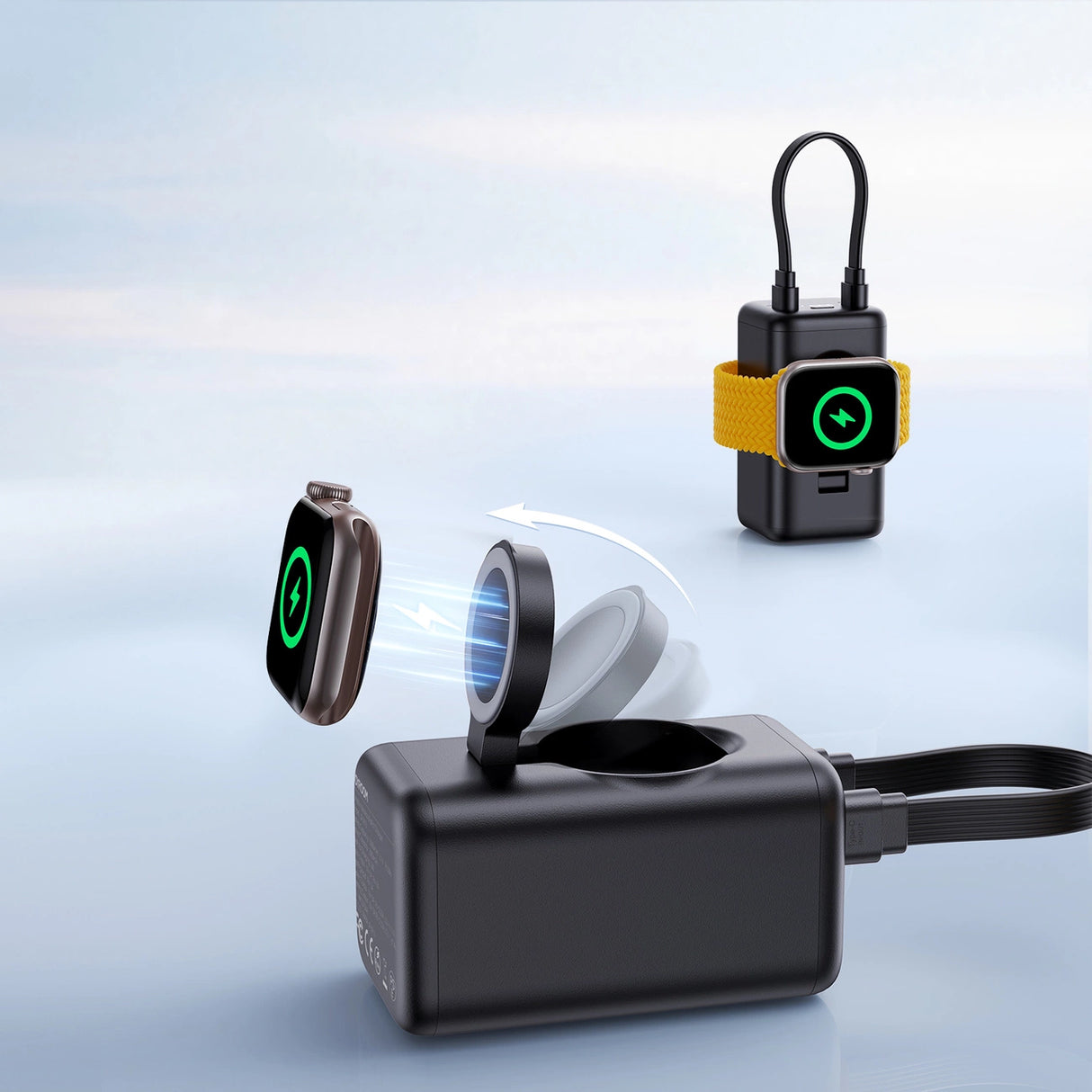 Joyroom JR-W13 5000mAh Wireless Power Bank til Apple Watch + USB-C og Lightning   Sort