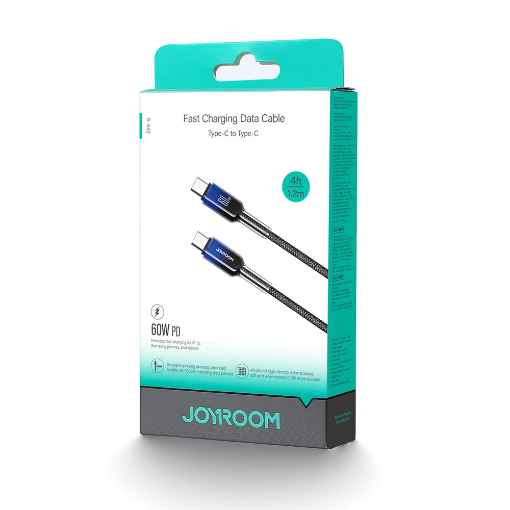 Joyroom S-A42 Crystal-Clear Series 60W USB-C - USB-C kabel 1,2 m - sort