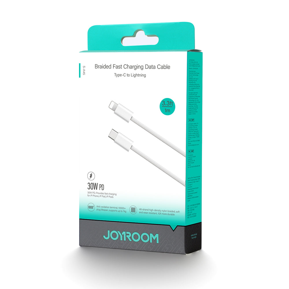 Joyroom S-A45 Ben serie 30W kabel (USB-C - Lightning) flettet 1m - hvid
